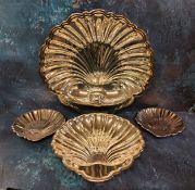 A set of four Elkington Plate shell shaped dishes, 37cm x 17.5cm (VAT on Hammer price)