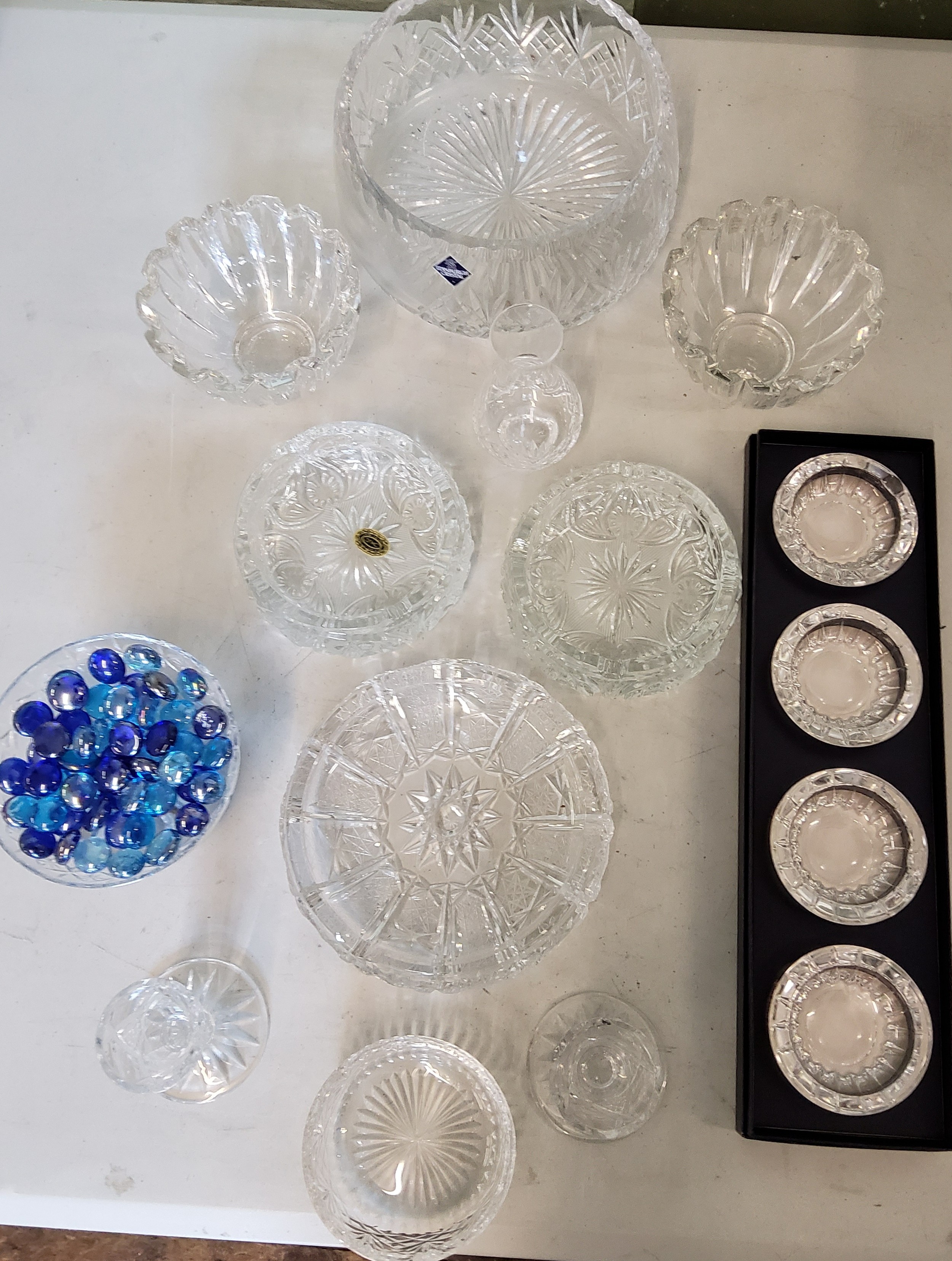Glassware - Val Saint Lambert ashtrays;  Edinburgh crystal bowls;  Anka ashtray;  etc