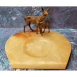 An Austrian cold painted bronze mounted onyx dish, cast with deer, 15cm wide, c.1920