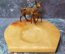 An Austrian cold painted bronze mounted onyx dish, cast with deer, 15cm wide, c.1920