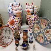 A large pair of Chinese Imari cats, 20th century;  large Chinese ginger jar and cover;  cloisonne