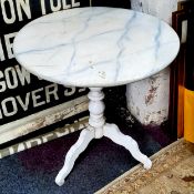 An unusual Victorian scumbled faux Carrara marble painted circular tripod table, 71cm diameter  x