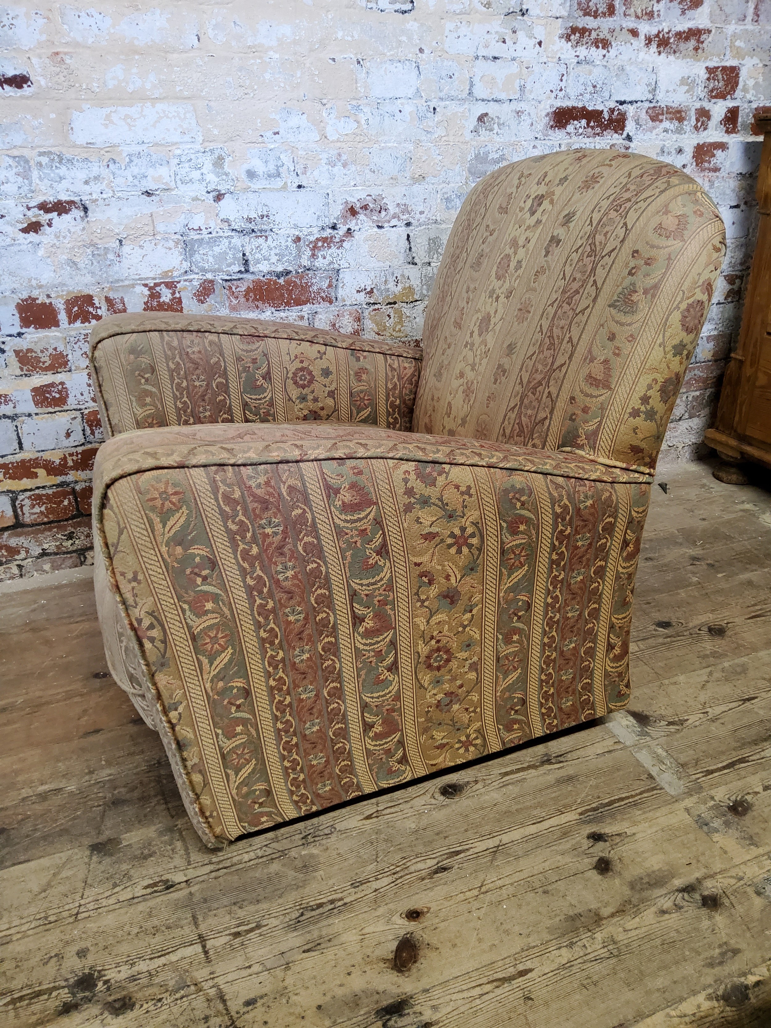 An early 20th Century Art Deco library/arm chair, re-upholstered, height 82cm (seat 43.5cm) x - Image 5 of 6