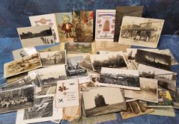 Postcards - various, interesting examples, including, disasters, accidents, Crystal Palace, fishing,