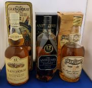 The Antiquary 12 year old Scotch Whisky, boxed;  Glen Moray 12 Year Old Single Malt Scotch Whisky,