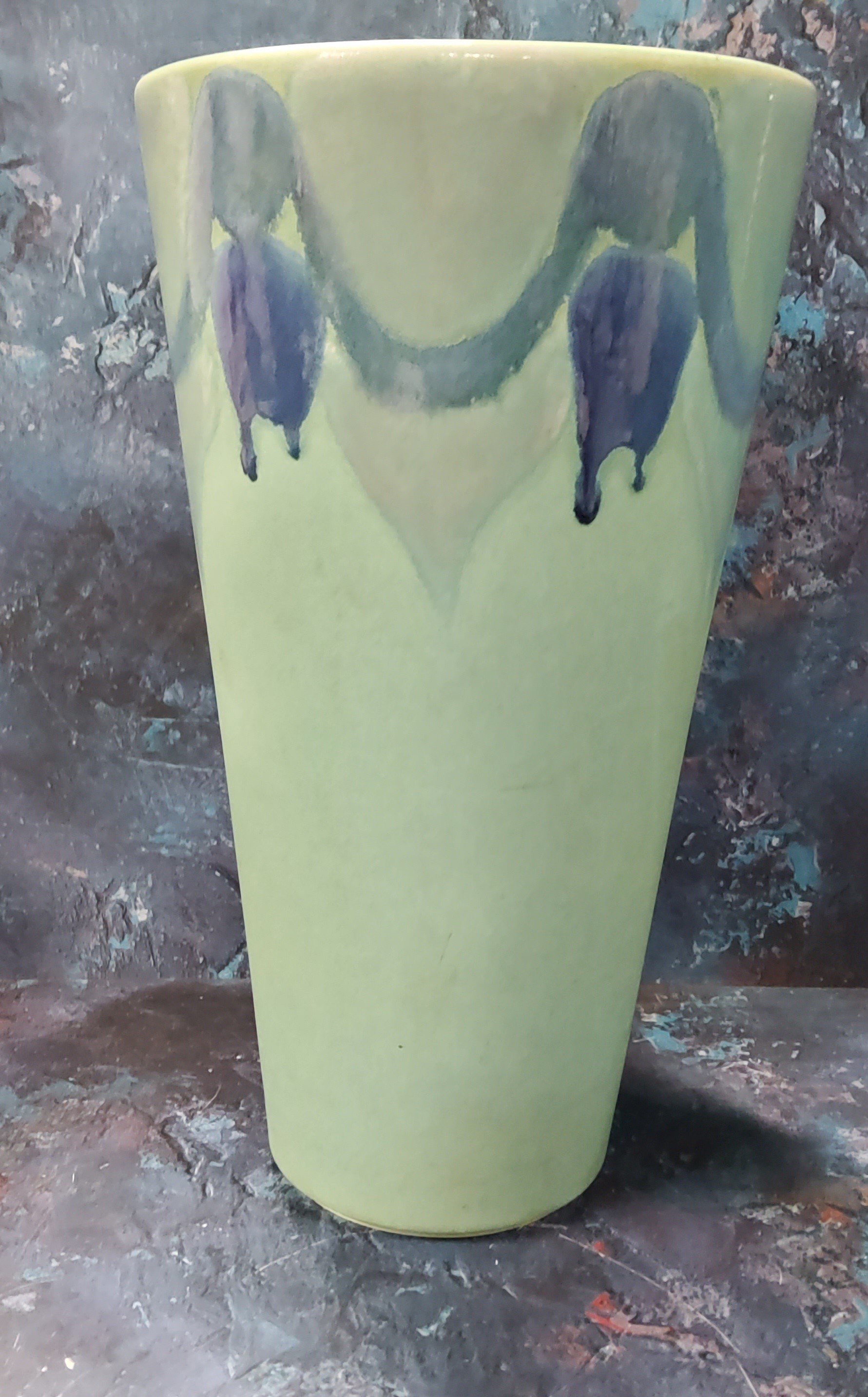 A large Poole tapering cylindrical vase, decorated in  blue with blue  swags on a lime green ground, - Image 3 of 3