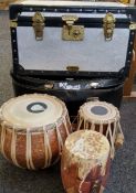 A Tabla set of two Indian drums;  another;  Maessman trunk;  etc