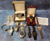 A Citizen gold plated gentleman's wristwatch, black dial, gold hands, date aperture, papers & box;