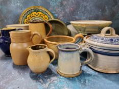 Studio Pottery - various jugs, dripped and mottled glazes;  a flared bowl, crystalline glaze, 20cm