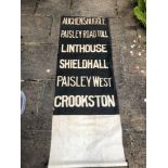 Glasgow Tramway Corporation destination place name blind on spool, including Auchenshuggle,