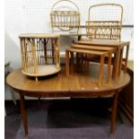 20th Century Furniture - a G Plan red label extending D-end dining table; nest of teak tables; woven