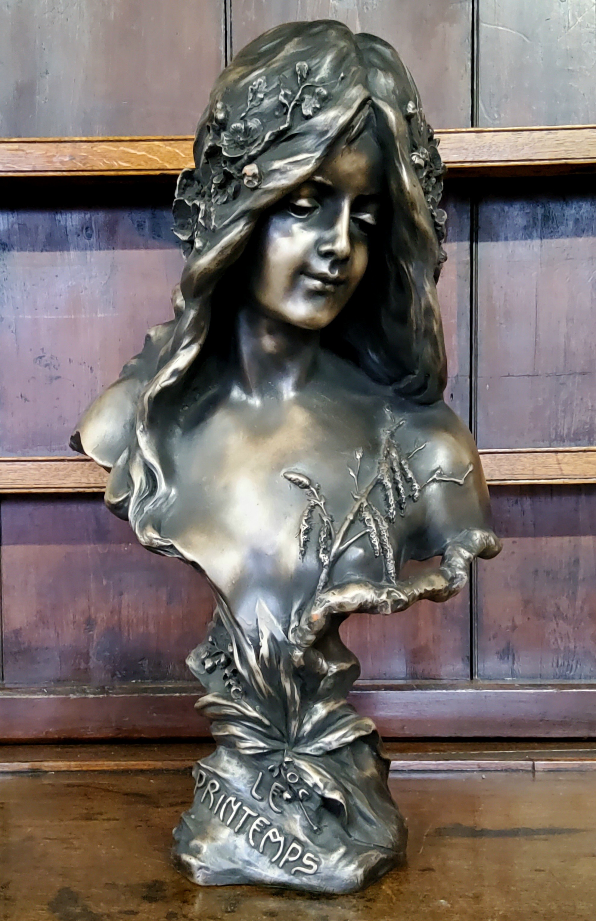 An Art Nouveau style composition bust,  after Blasche, of a maiden 'Le Printemps', 62cm high - Image 4 of 5