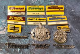 Bus driver cap badges including Sunderland Transport, Venture, Northern, SDO & Durham; various