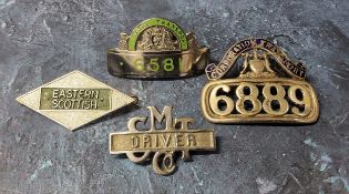 Vintage Scottish bus drivers cap badges including Corporation Transport, SMT Co. Driver, Eastern