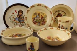 Royal Doulton Bunnykins mug, bowls, side plate;  other children's bowls;  etc