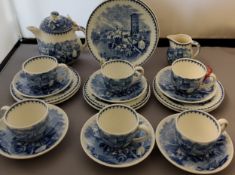 Wedgwood doll's house/nursery blue and white tea service, impressed and printed marks