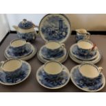 Wedgwood doll's house/nursery blue and white tea service, impressed and printed marks