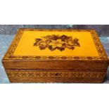 A Victorian Tunbridge Ware rectangular jewellery box, the cover inlaid with flowers, banded