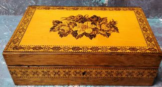 A Victorian Tunbridge Ware rectangular jewellery box, the cover inlaid with flowers, banded