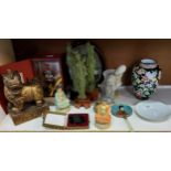 Oriental Ceramics and Objects - a cloisonne vase;  celedon saucer;  jadite figures;  etc
