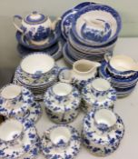 Blue and White - Delhi coffee cups, saucers, side plates;  Willow pattern dinner plates, bowls,