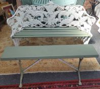 A Coalbrookdale style Fern and Blackberry pattern garden bench, 176cm wide; a cast iron base