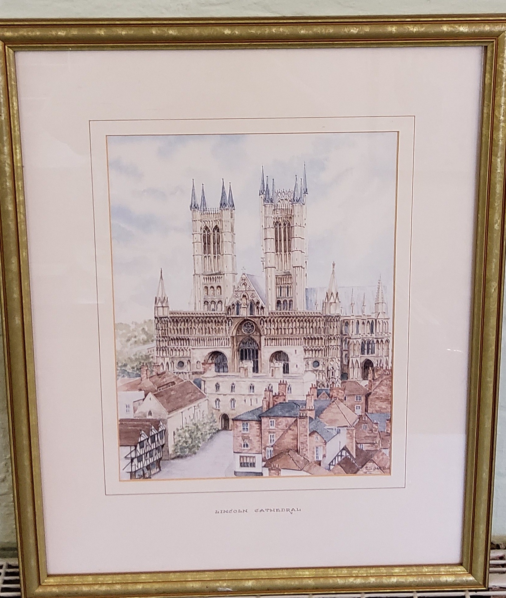 R G Barton, Lincoln Cathedral from Castle Square, signed, watercolour, 32cm x 25cm