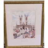 R G Barton, Lincoln Cathedral from Castle Square, signed, watercolour, 32cm x 25cm
