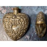 A continental silver heart shaped scent flask, embossed overall, 4.25cm high, 20.5g;  another, egg