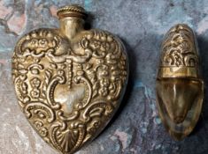A continental silver heart shaped scent flask, embossed overall, 4.25cm high, 20.5g;  another, egg
