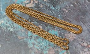 A Victorian 9ct gold faceted belcher muff/guard chain, double ended lobster claw clasp, stamped 9ct,