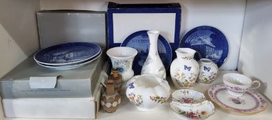 An Aynsley Cottage Garden hexagonal vase;  other vases;  a Celeste pattern bottle vase;  Royal Crown