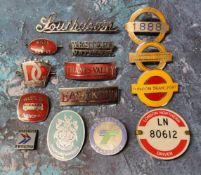 Vintage South England & Underground enamel badges including East Kent, Thames Valley, Devon General,