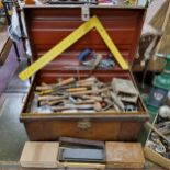 Tools - An early 20th century metal travel trunk with scumbled wood finish full of tools,