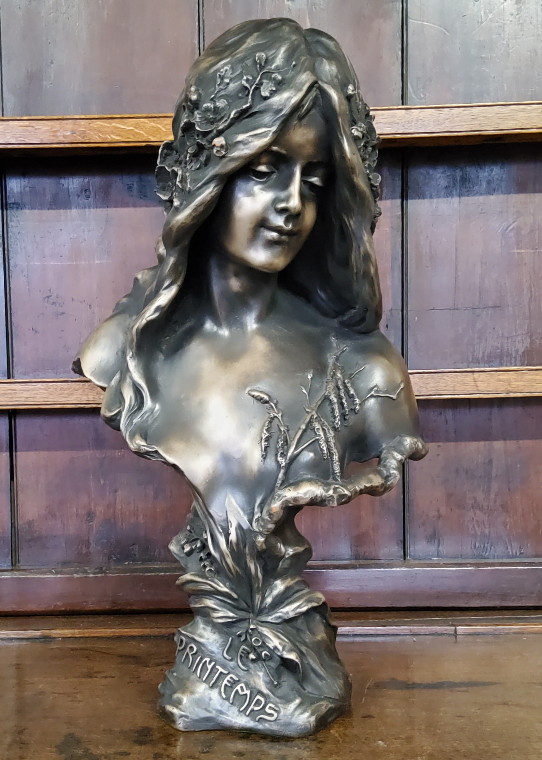An Art Nouveau style composition bust,  after Blasche, of a maiden 'Le Printemps', 62cm high - Image 5 of 5