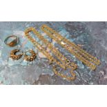 A 9ct gold gent's signet ring size U; a pair of 9ct gold creole earrings; a 9ct gold rope chain;