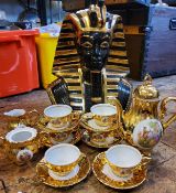 A large ceramic Tutankhamun pharaoh mask, 34cm high, signed Zauotto;  a Bondware gilt coffee service