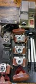 Cameras - Miranda 300 tripod;   Aldis slide projector;   Kodak Retinette 1A camera;  another;  Kodak