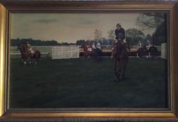 Ernest Fairhurst (20th centiury) 'Inspecting the Hurdles', signed, oil on canvas, 41cm x 61.5cm