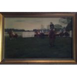 Ernest Fairhurst (20th centiury) 'Inspecting the Hurdles', signed, oil on canvas, 41cm x 61.5cm