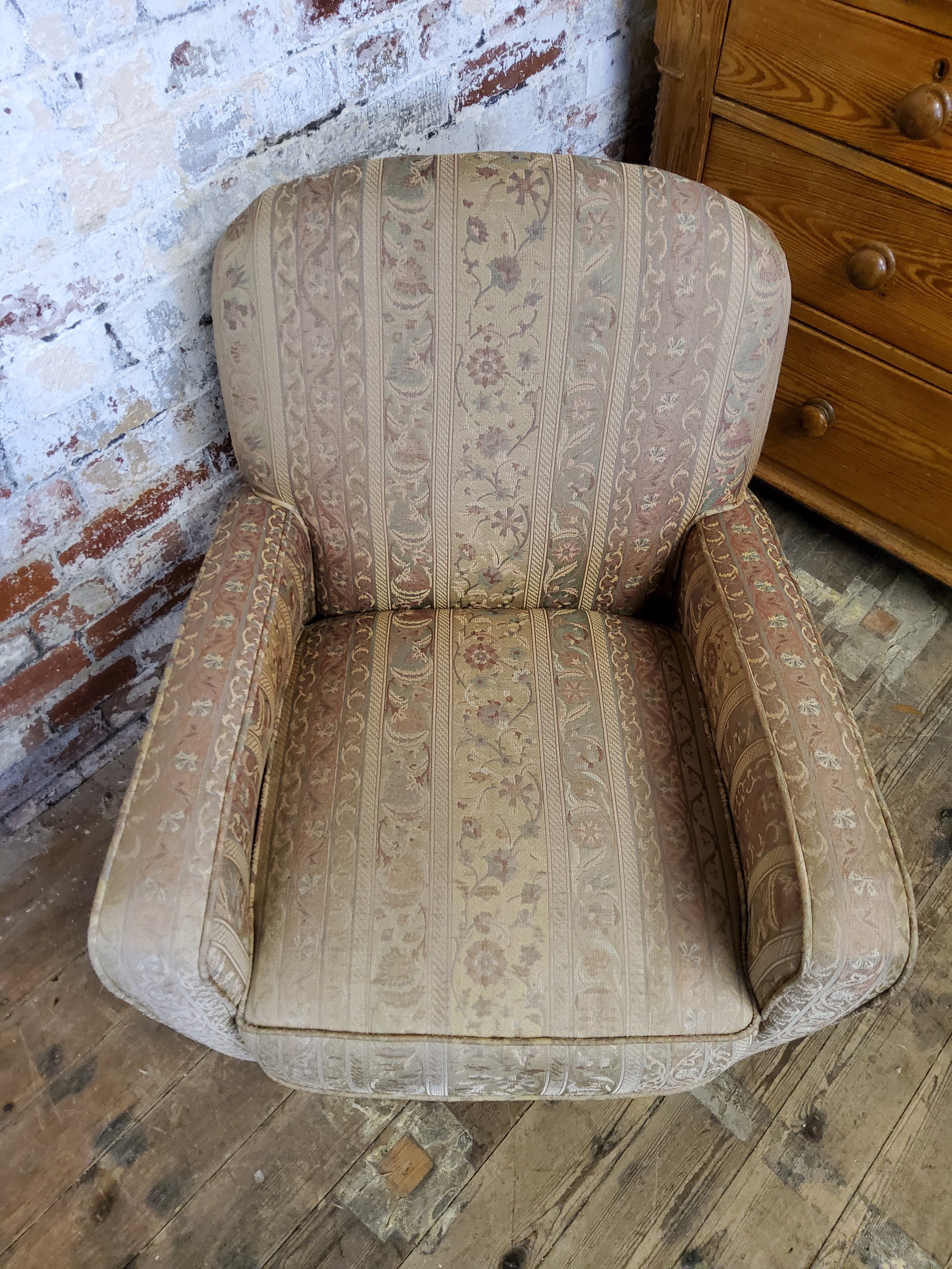 An early 20th Century Art Deco library/arm chair, re-upholstered, height 82cm (seat 43.5cm) x - Image 6 of 6