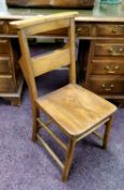 Early 20th century ash and elm chapel chair, hymn sheet section to back splat c.1900