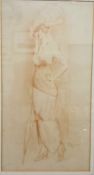 Fremie (French, early 20th century) Portrait of a Lady of Fashion, signed, red chalk drawing, 48cm x