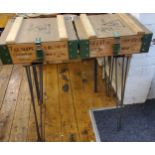 Shooting Interest - a novelty table, from two ammunition boxes, needle pin legs, 82cm wide, 85cm