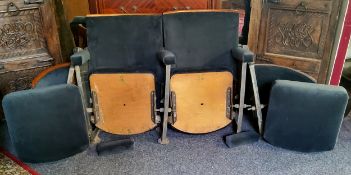 Four early / mid 20th century cinema or theatre folding seats with cast iron supports (complete)