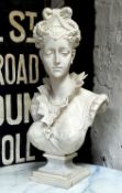 A large bust of an elegant lady of title,  well detailed, faux marble, 20th century, 65cm high