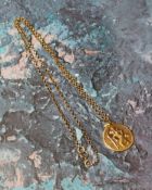 A 9ct gold St Christopher pendant, 9ct gold belcher chain 7.6g