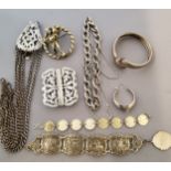 An EPNS nurses buckle;  a chatelaine chain;  George V 3d bracelet;  etc