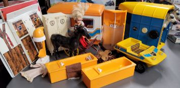 Sindy including a 033055X clothed Sindy, another (both af); Caravan no. 44579 & car c.1980's;