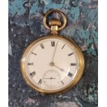 A 14ct gold plated open faced pocket watch, AWW CO. Waltham, Mass movement no. 11570372, ALD case, 2